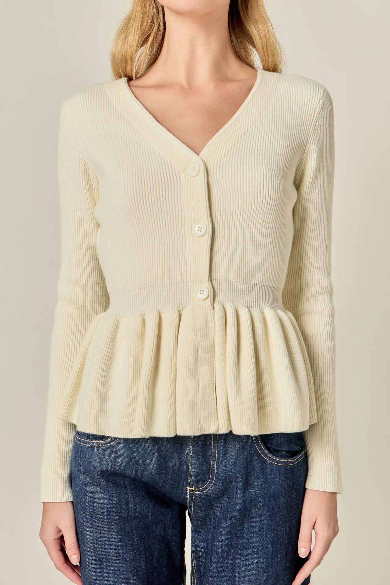 Peplum Knit Long Sleeve Vest - Image 2