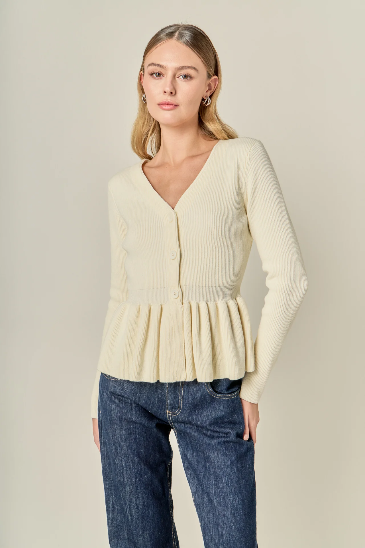 Peplum Knit Long Sleeve Vest - Image 6