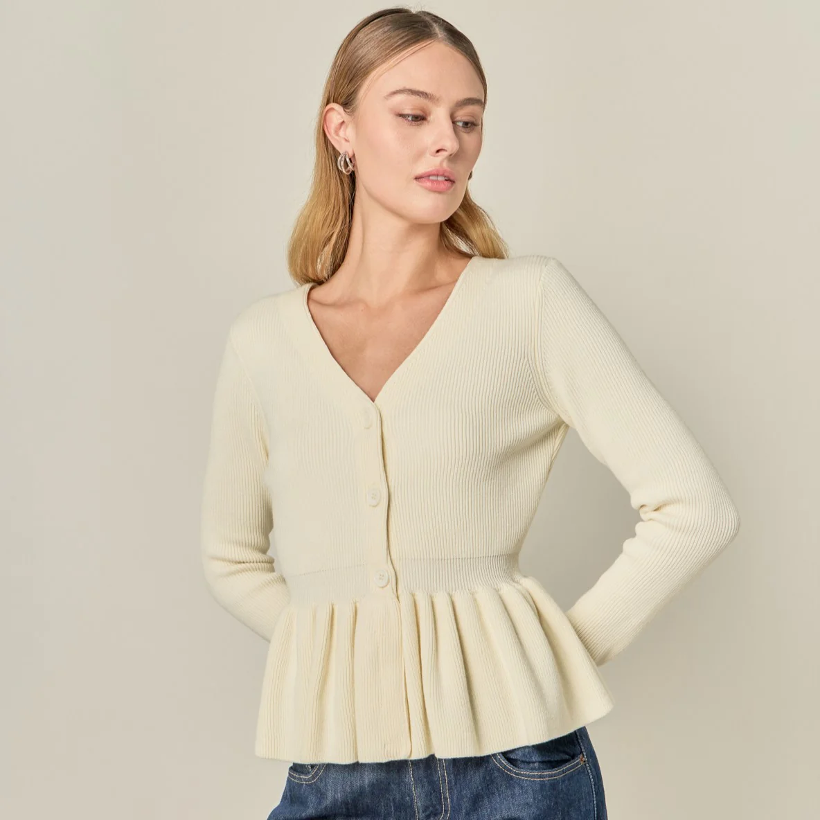 Peplum Knit Long Sleeve Vest - Image 7