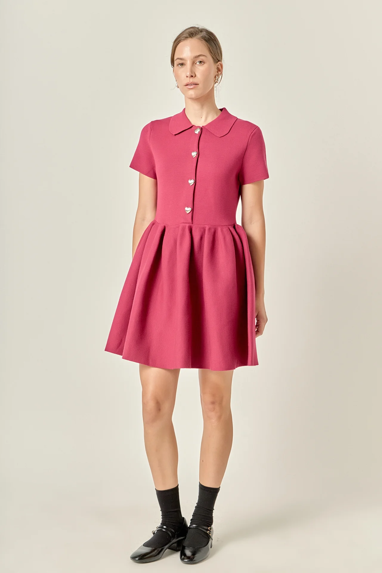Heart Button Knit Mini Dress - Image 3