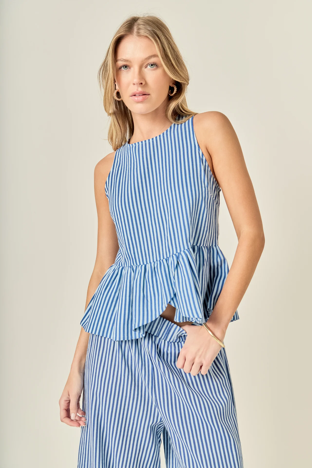 Peplum Sleeve Striped Top - Image 5