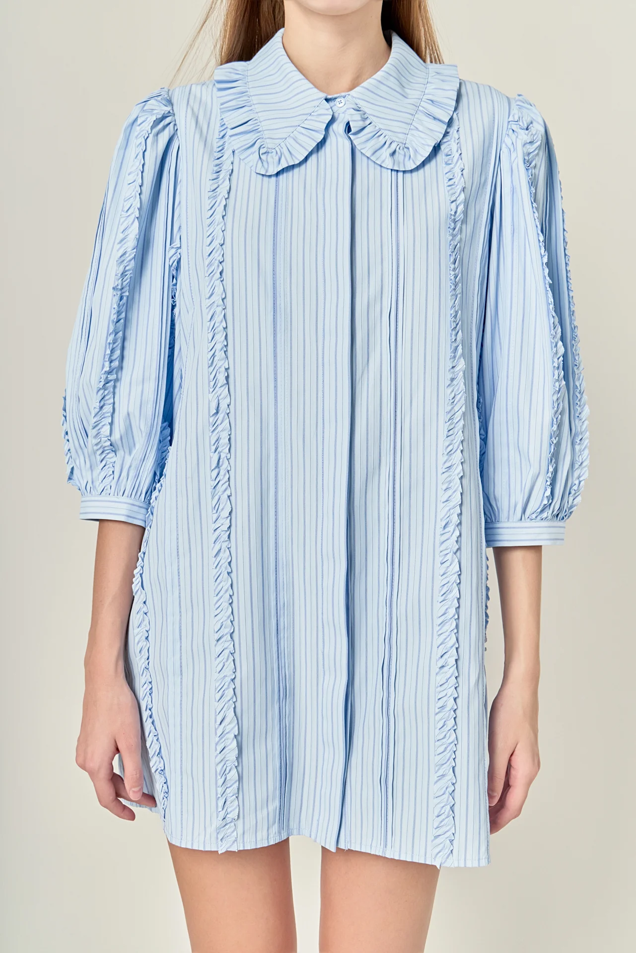 Pintuck and Ruffle Detail Shirt Dress - Image 2