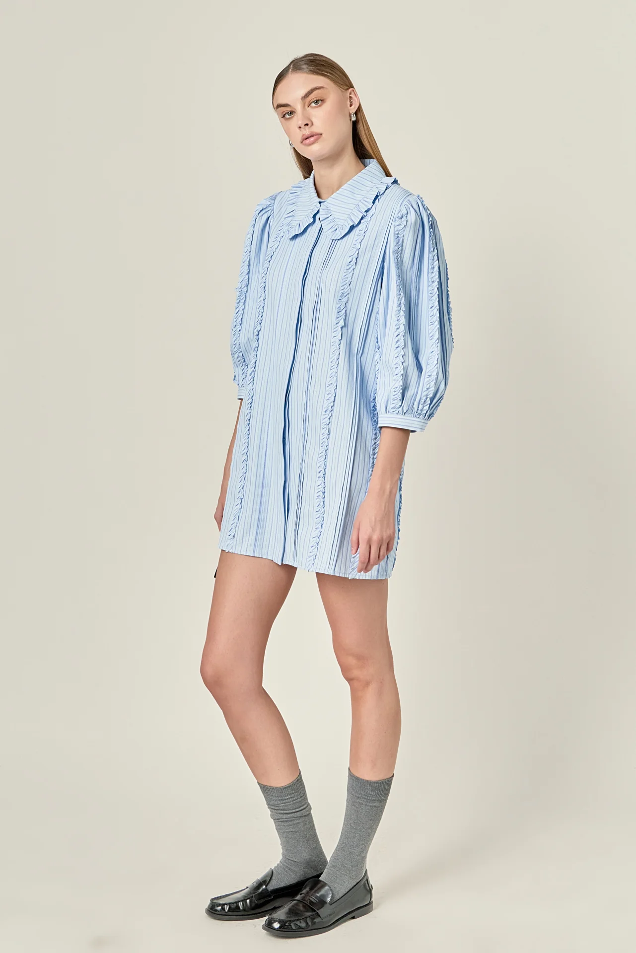 Pintuck and Ruffle Detail Shirt Dress - Image 5