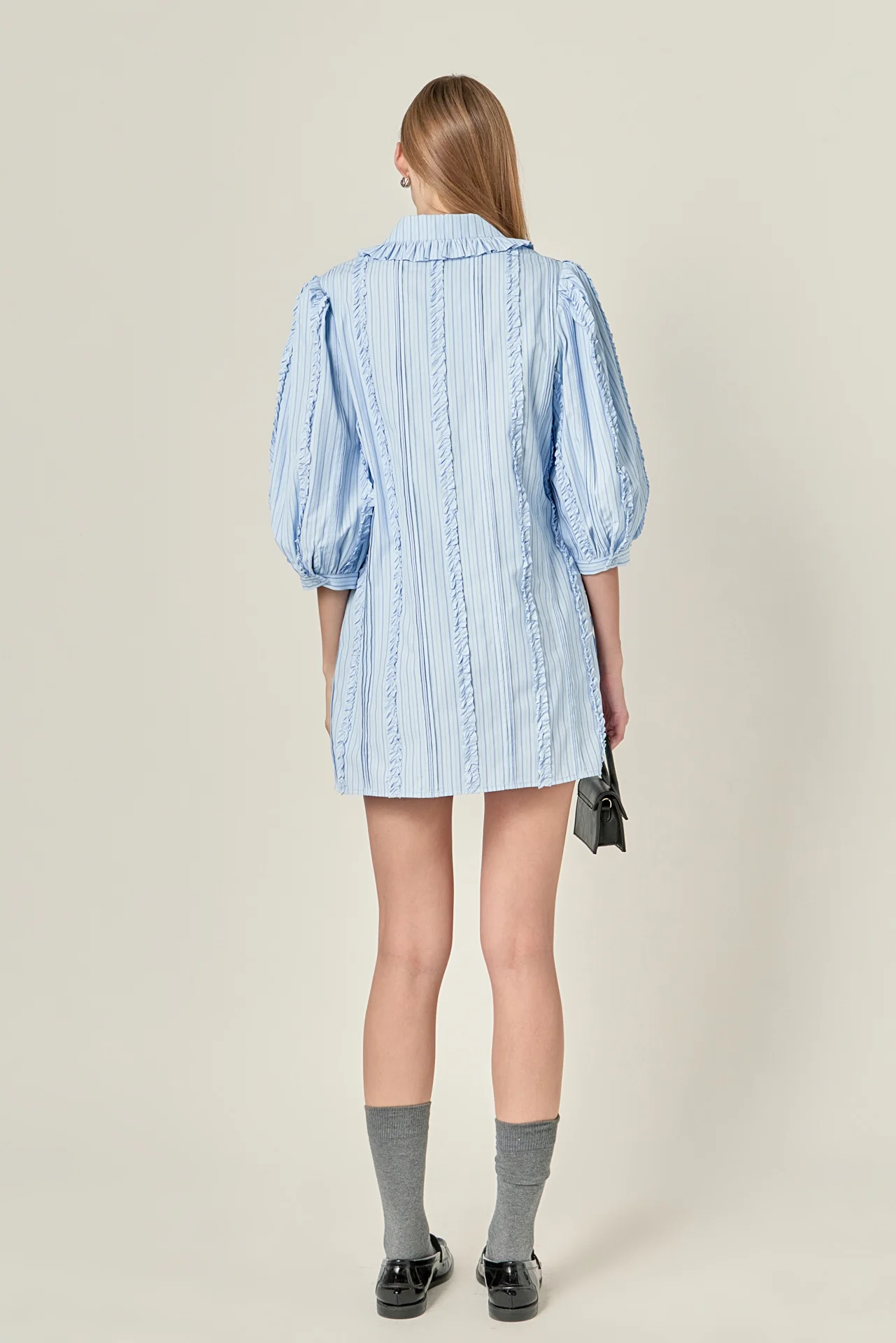 Pintuck and Ruffle Detail Shirt Dress - Image 6