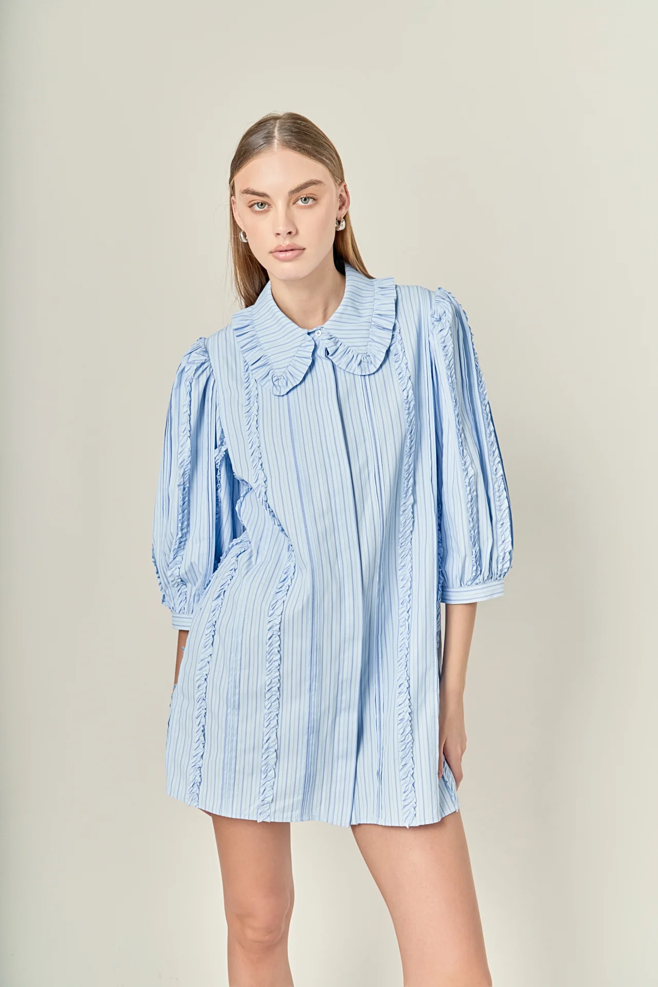 Pintuck and Ruffle Detail Shirt Dress - Image 7