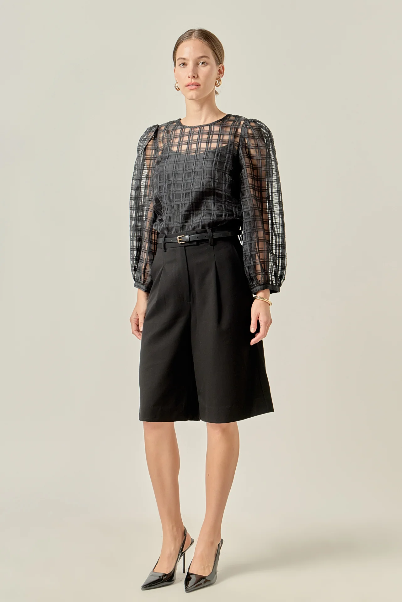 Plaid Organza Long Sleeve Top - Image 3