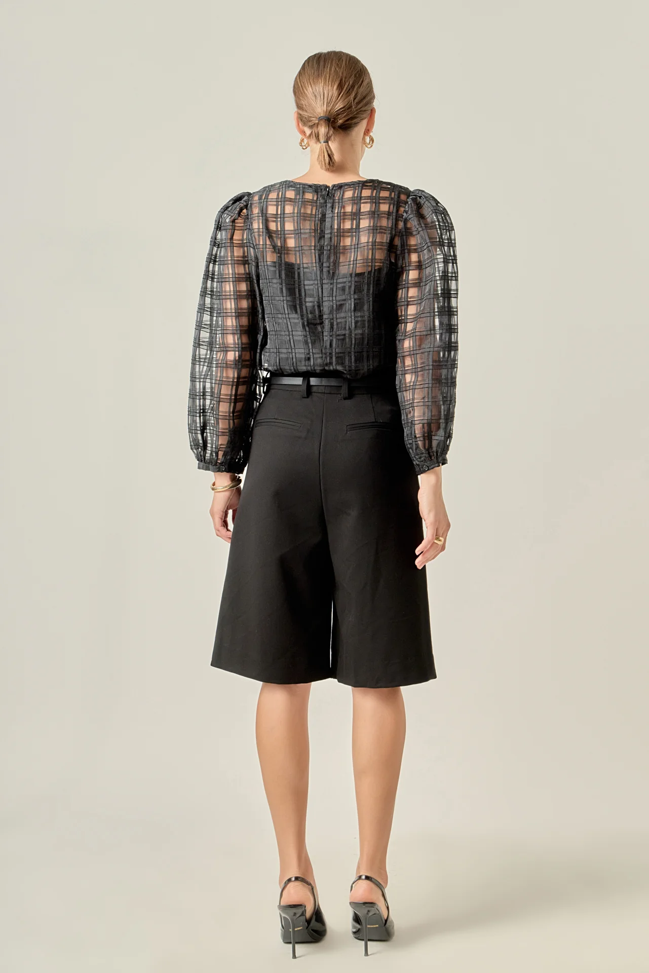Plaid Organza Long Sleeve Top - Image 4