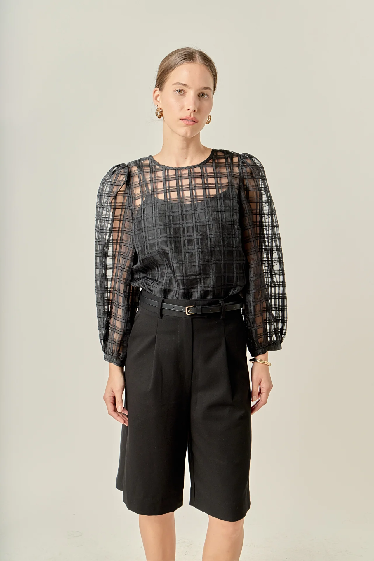 Plaid Organza Long Sleeve Top - Image 5