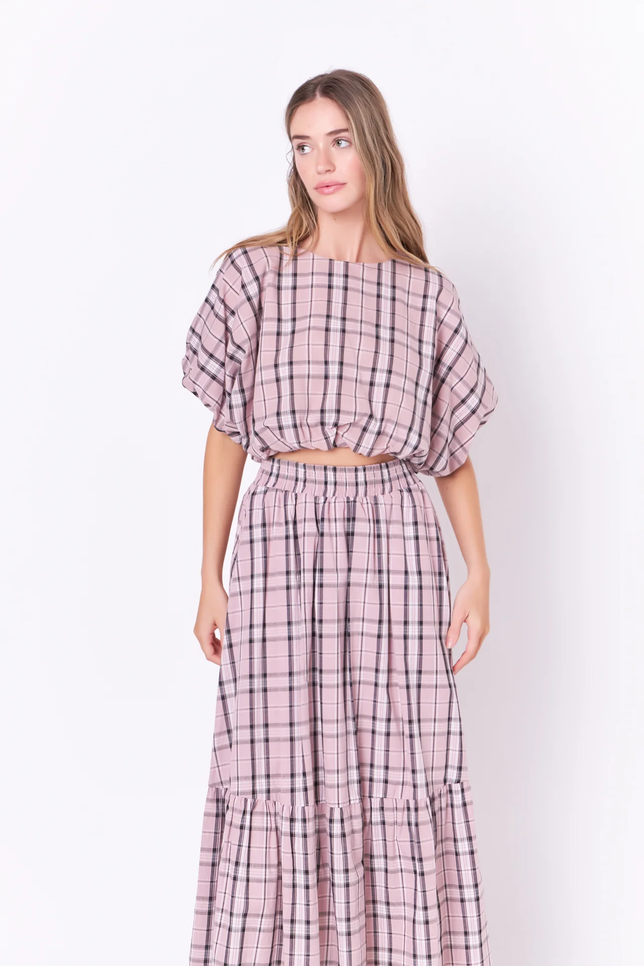 Plaid Voluminous Cropped Top - Image 5