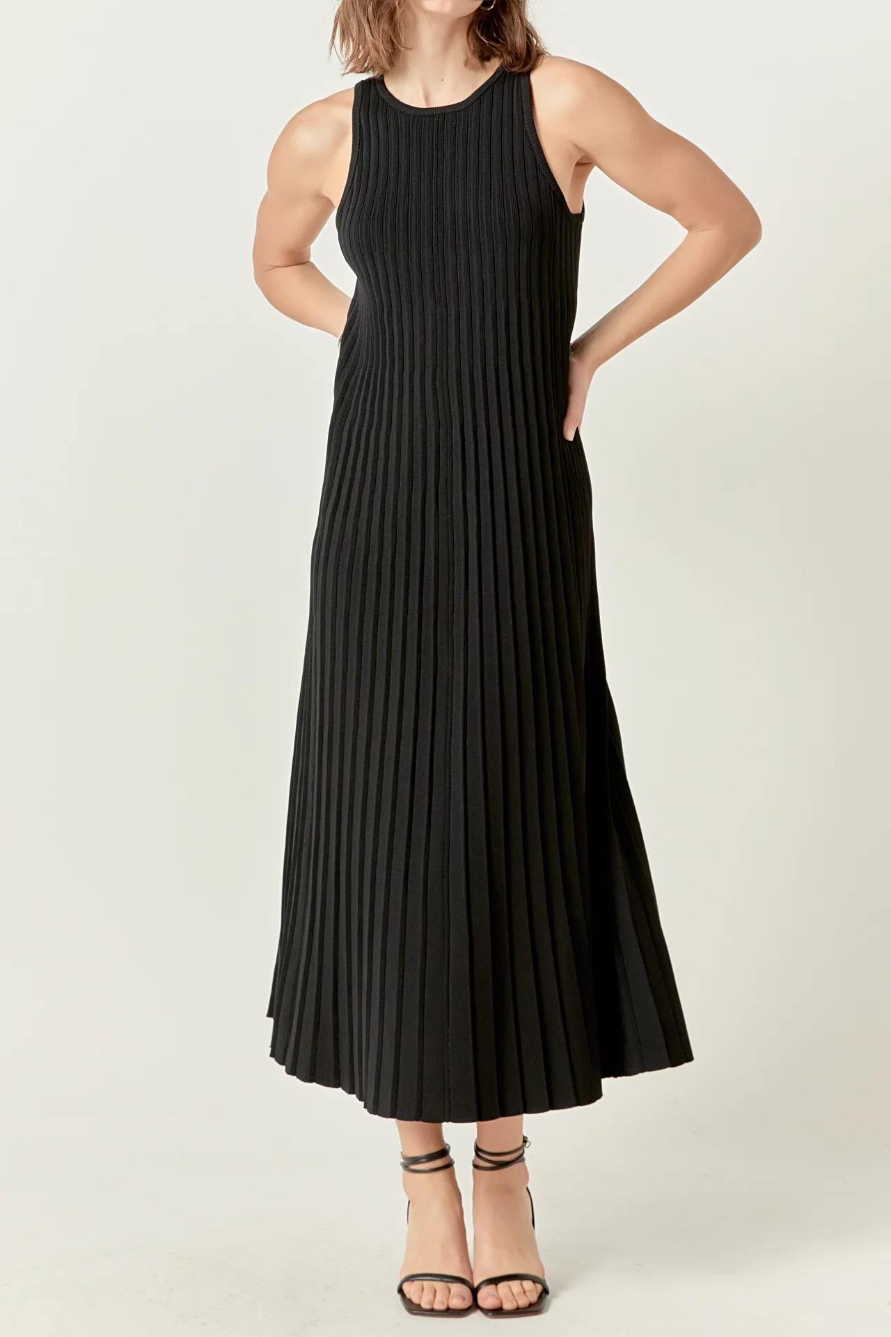 Pleated A-line Knit Midi Dress - Image 15