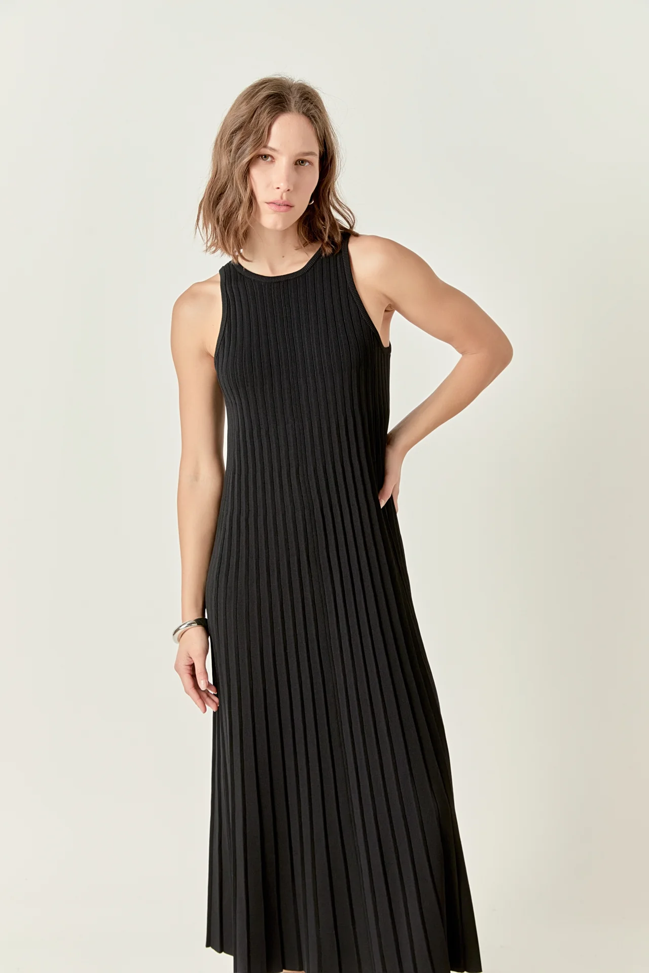 Pleated A-line Knit Midi Dress - Image 18