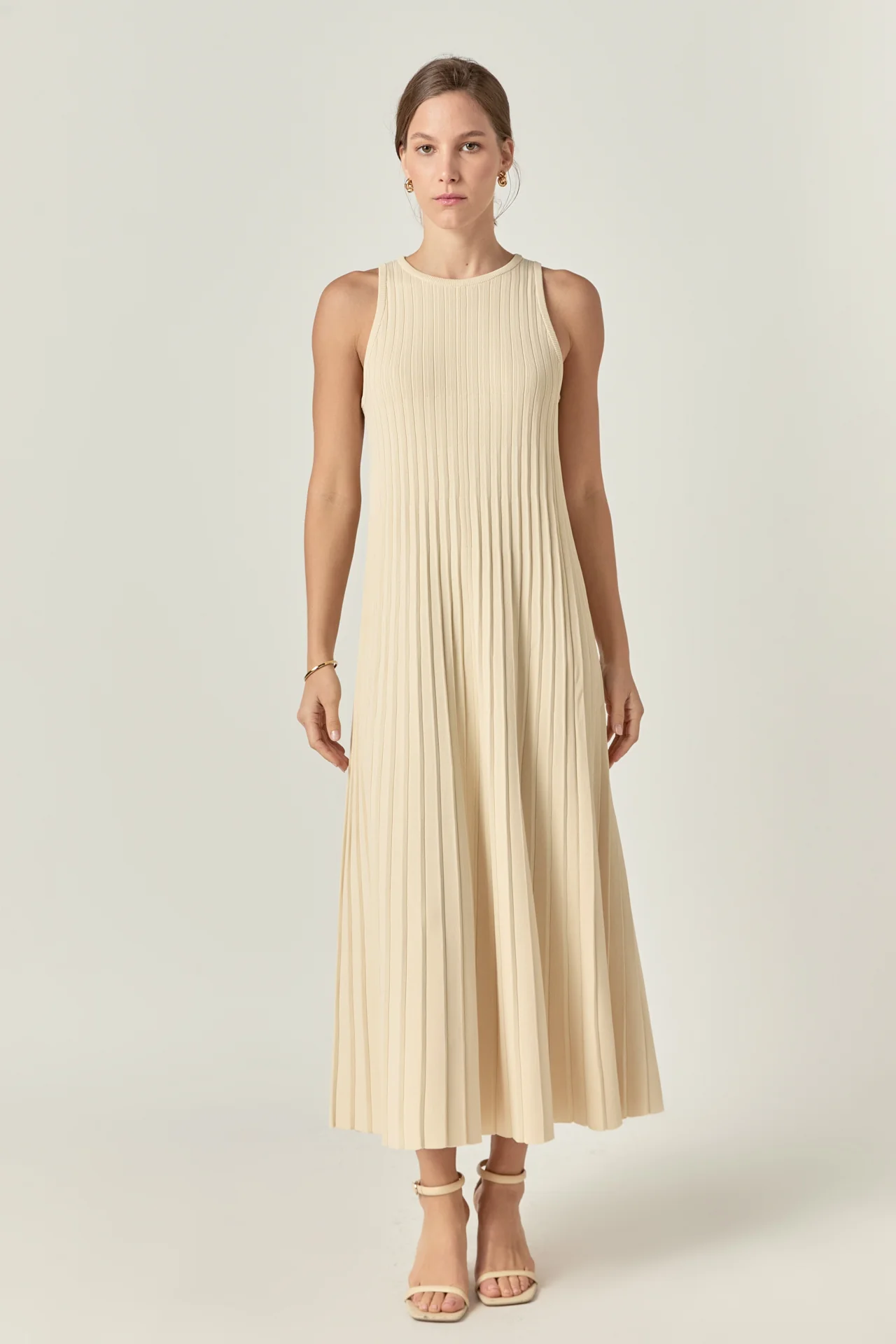 Pleated A-line Knit Midi Dress - Image 19