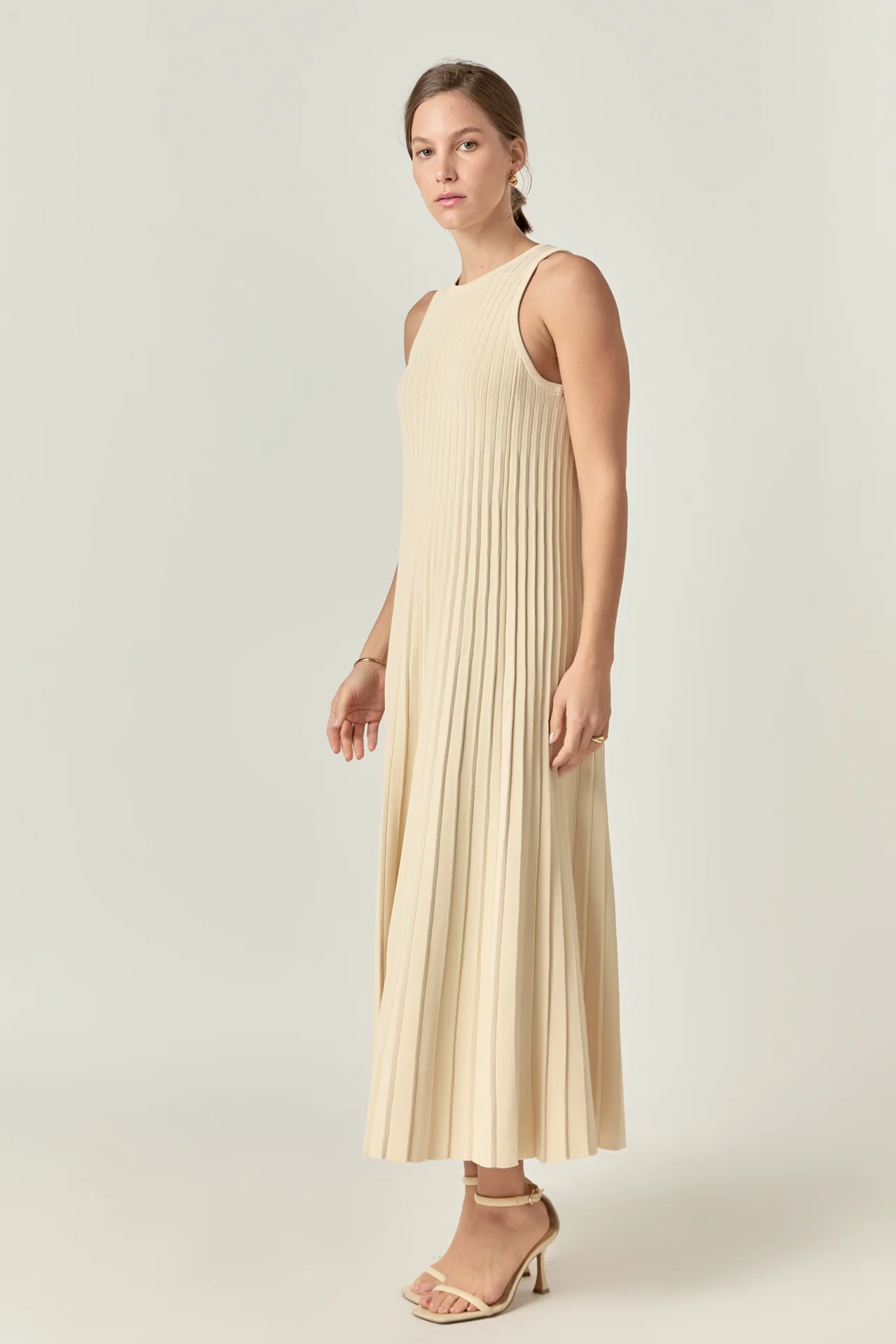 Pleated A-line Knit Midi Dress - Image 21