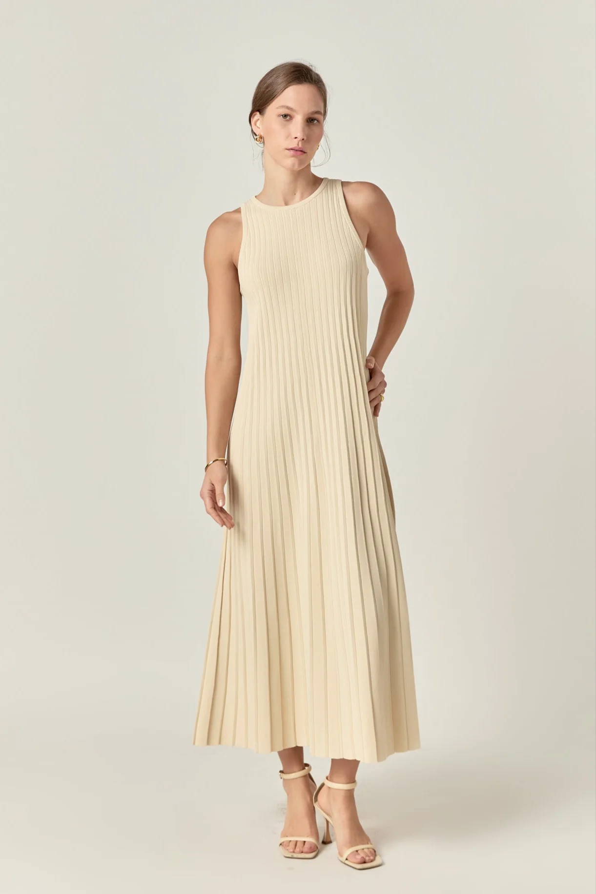 Pleated A-line Knit Midi Dress - Image 23