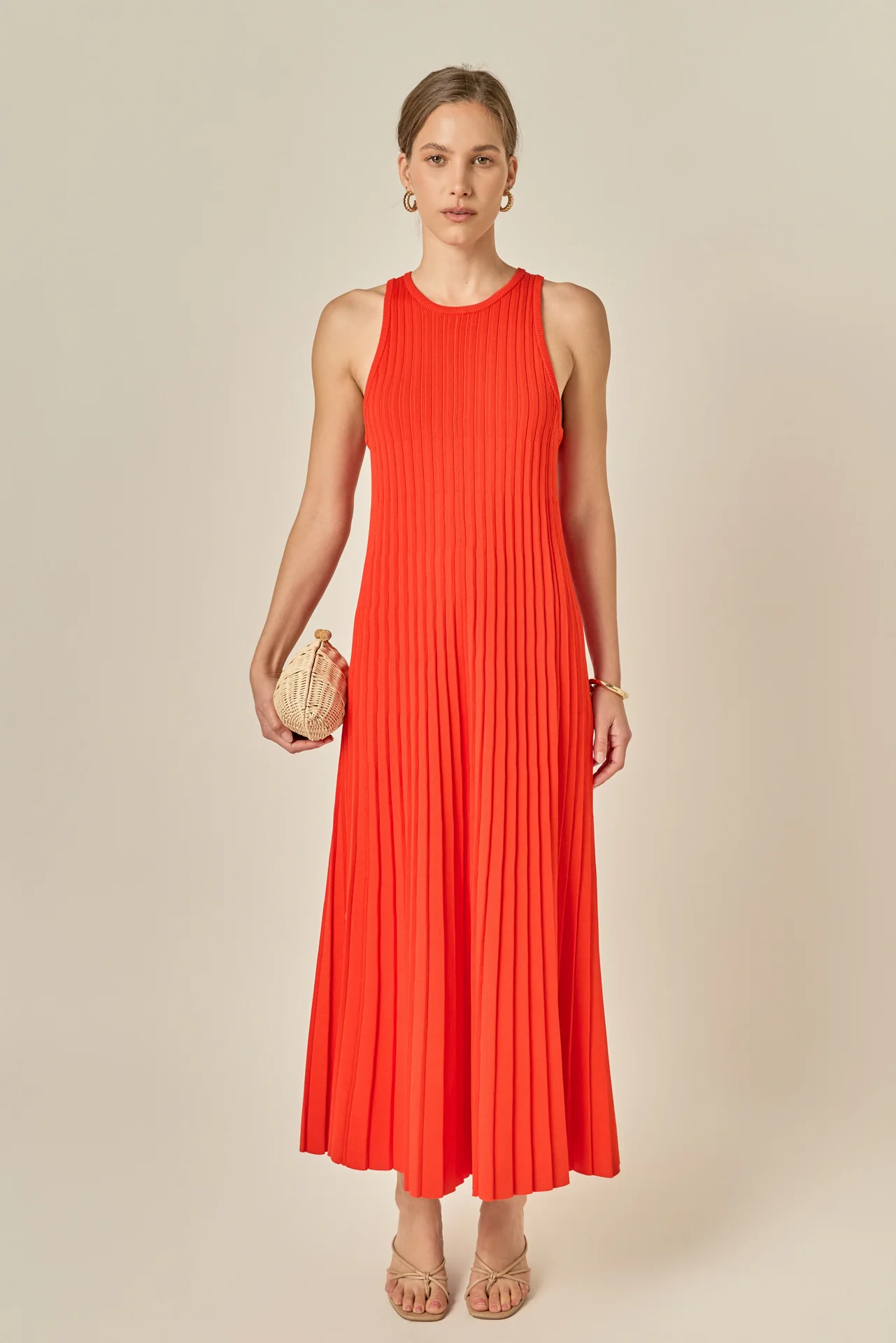 Pleated A-line Knit Midi Dress - Image 6