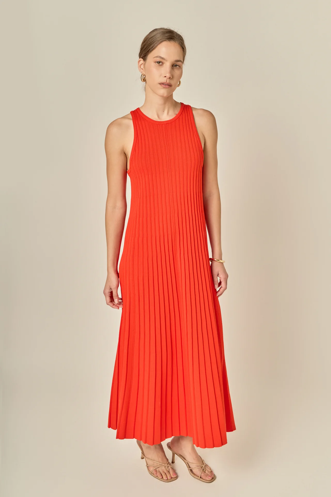 Pleated A-line Knit Midi Dress - Image 7
