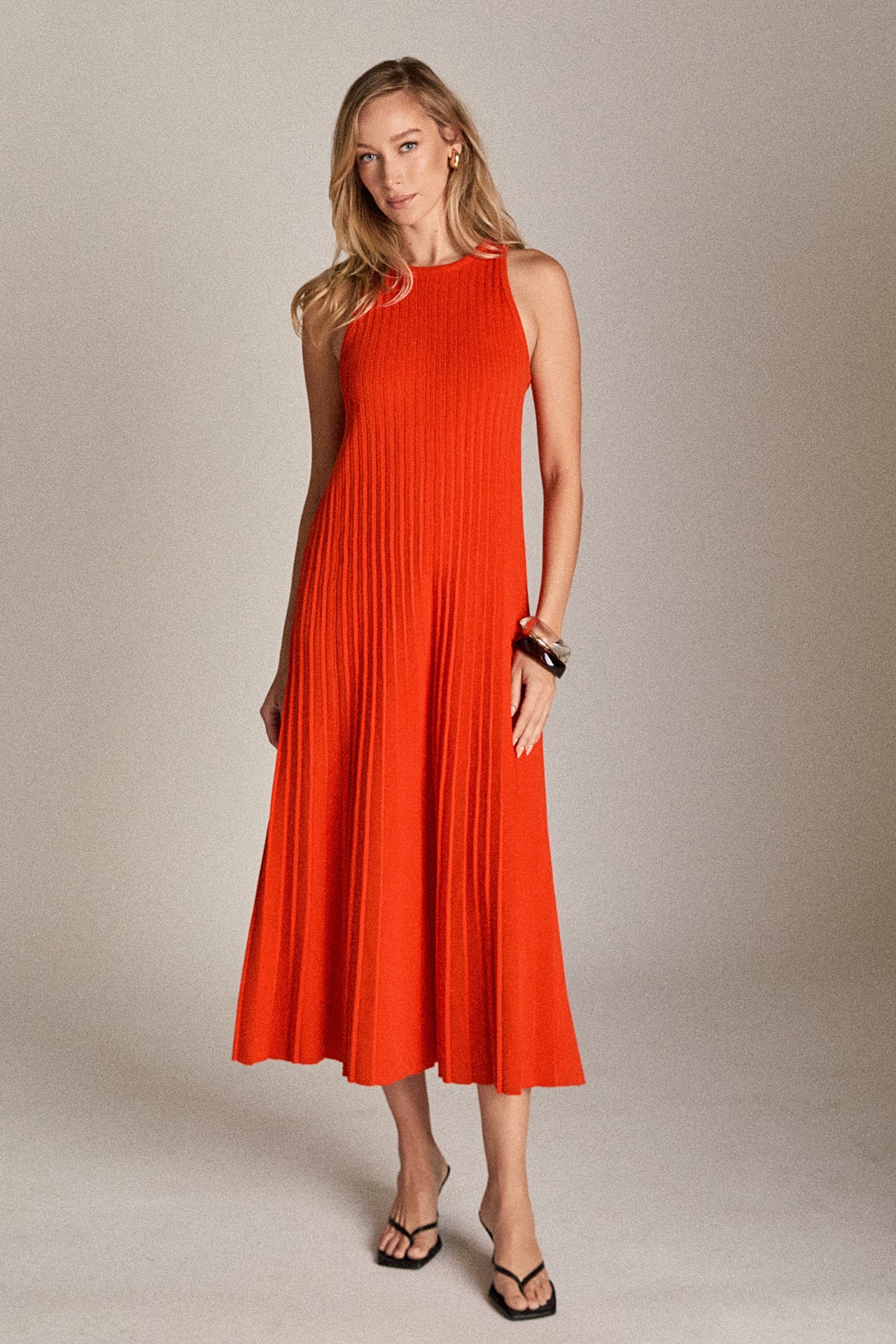 Pleated A-line Knit Midi Dress - Image 8