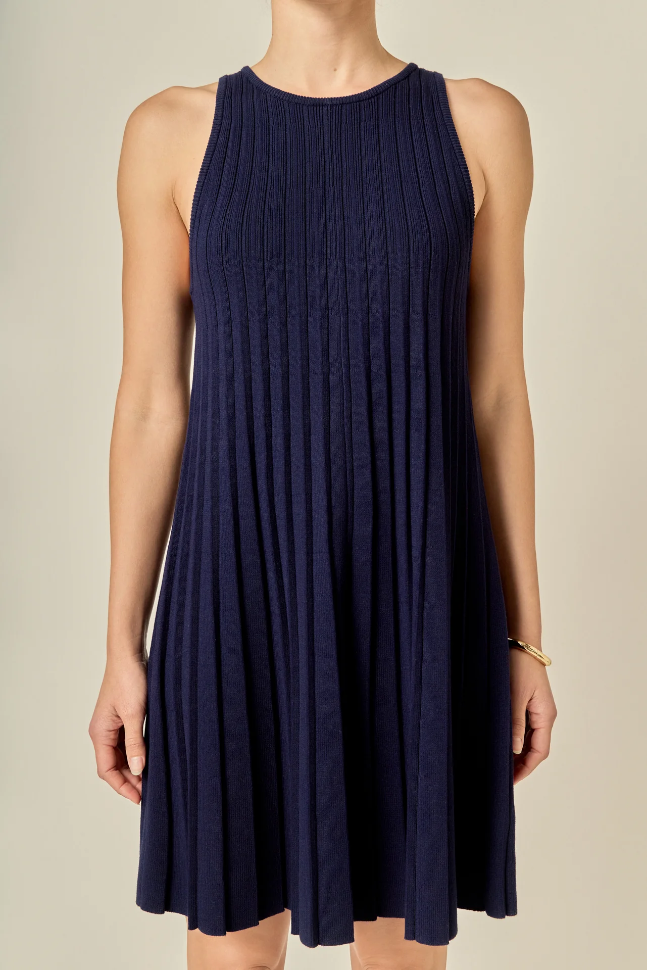 Pleated A-line Knit Mini Dress - Image 2