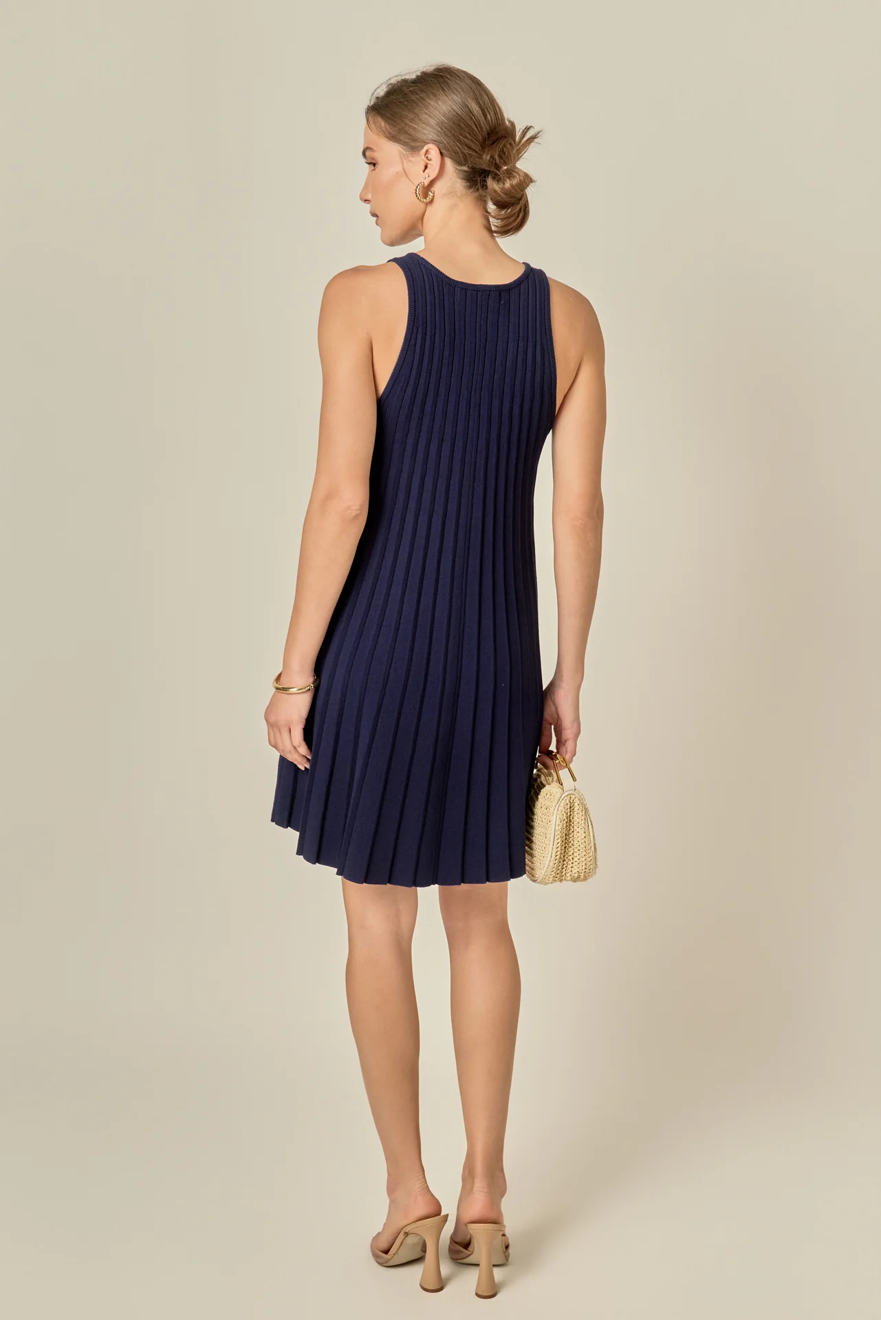 Pleated A-line Knit Mini Dress - Image 4