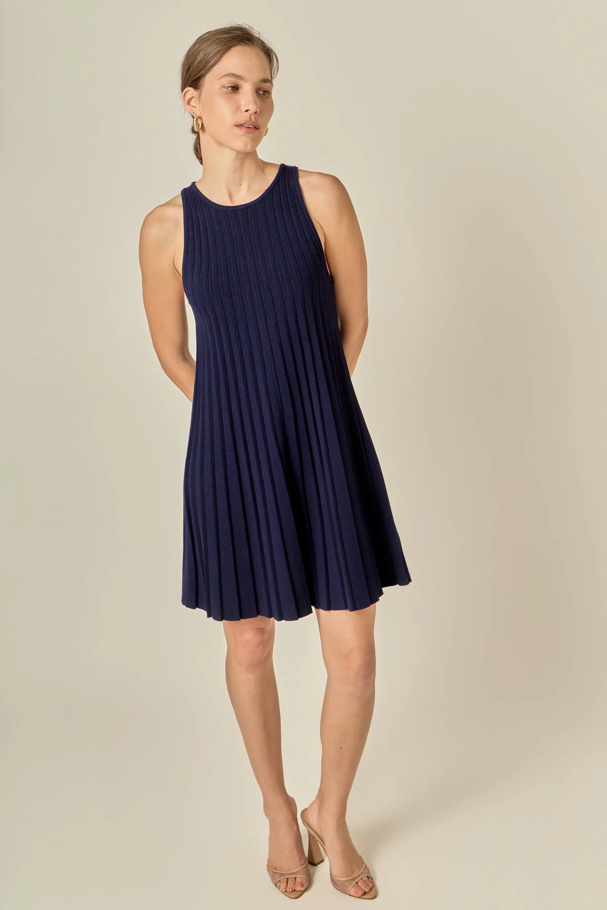 Pleated A-line Knit Mini Dress - Image 5