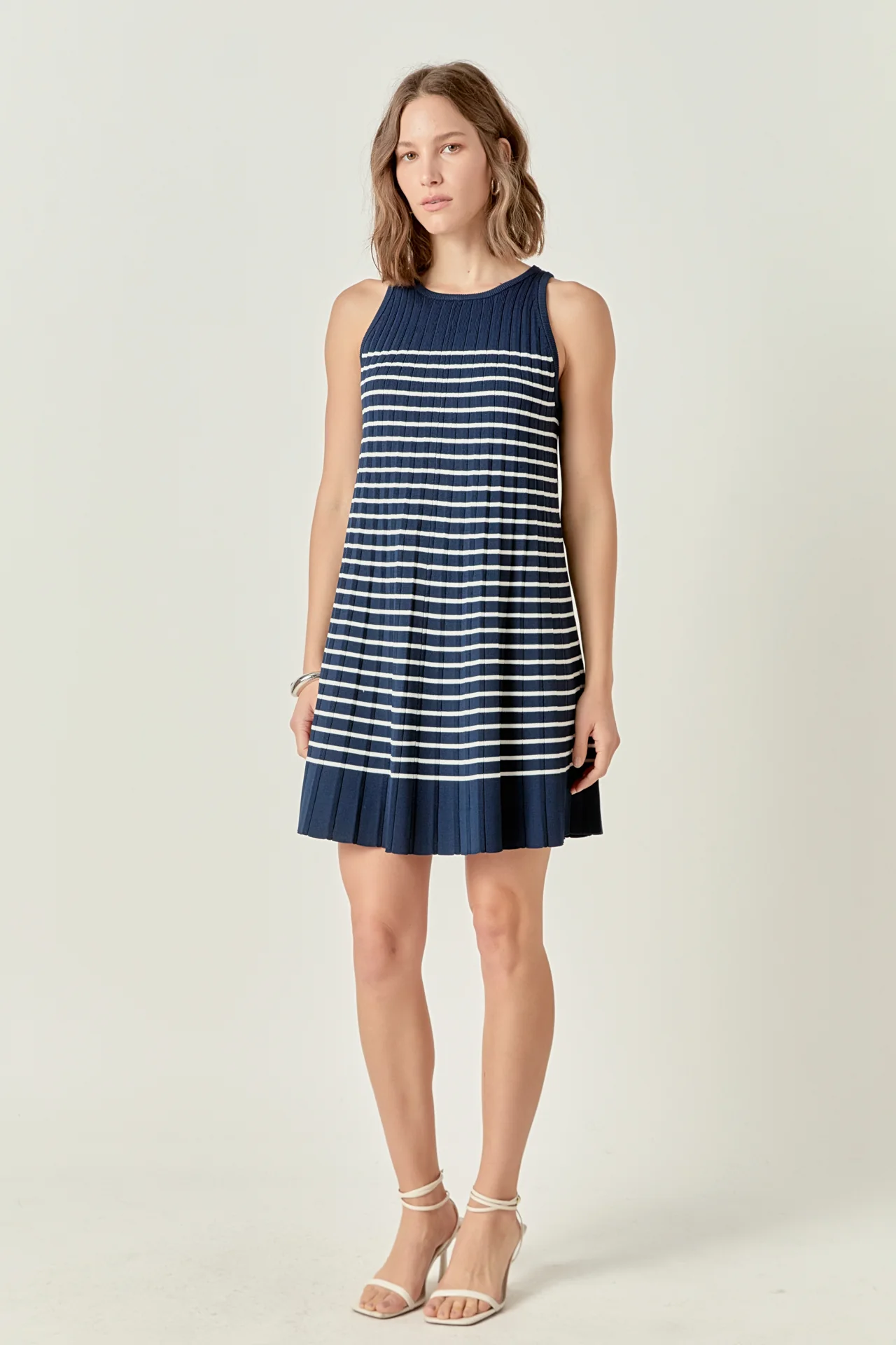 Clara Pleated A-line Knit Stripe Mini Dress - Image 3