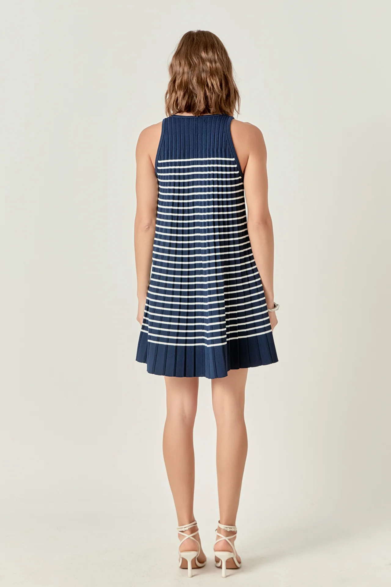 Clara Pleated A-line Knit Stripe Mini Dress - Image 4