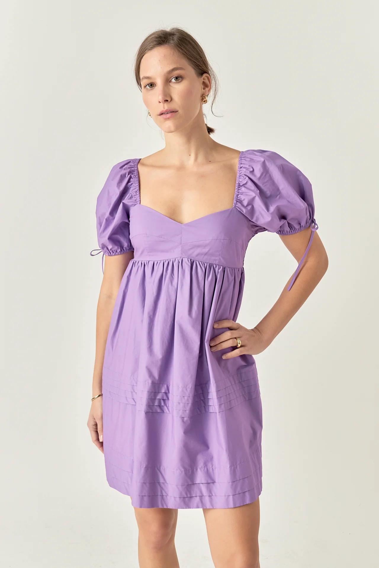 Pleated Detail Puff Sleeve Mini Dress - Image 10