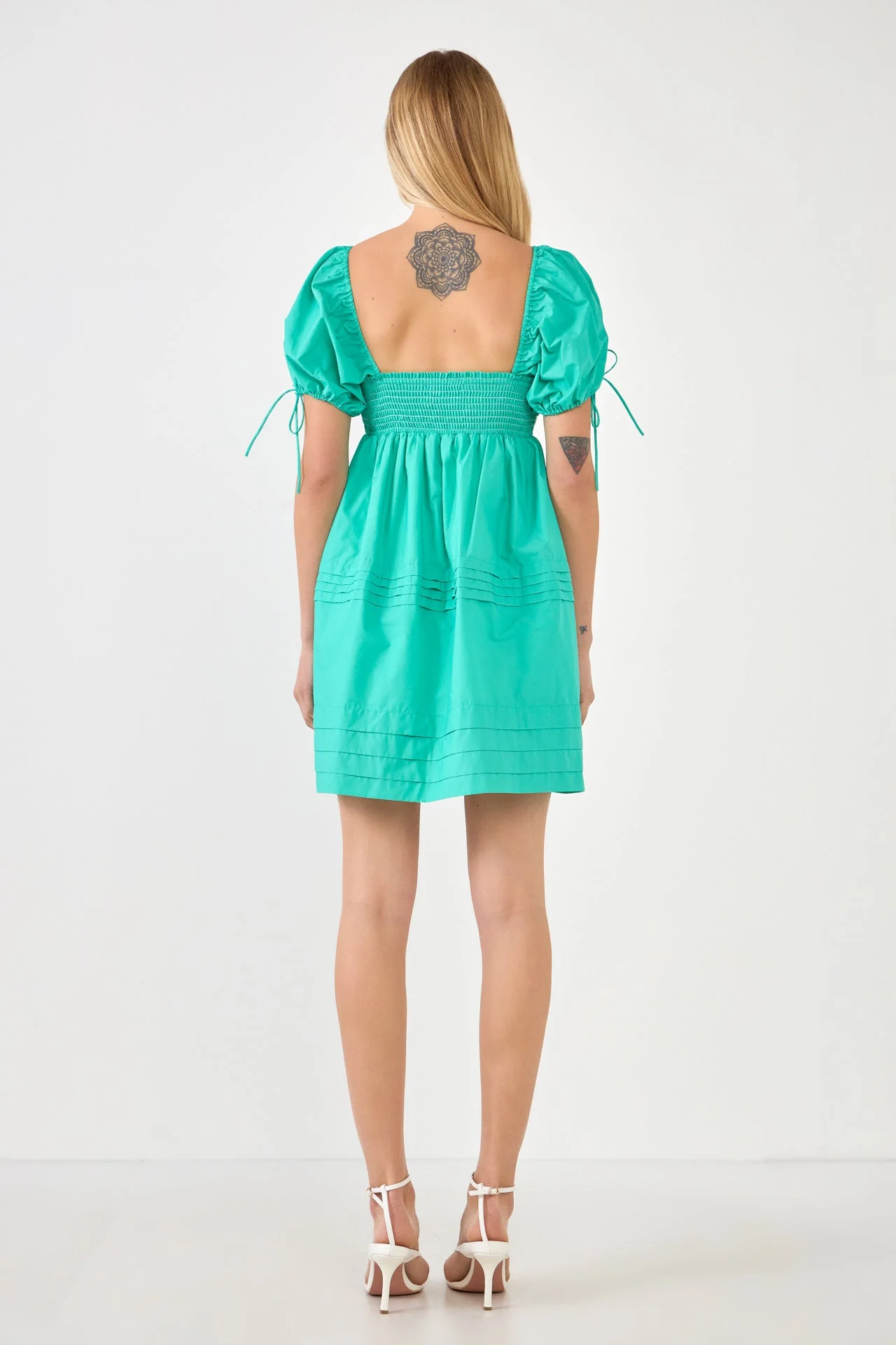 Pleated Detail Puff Sleeve Mini Dress - Image 19