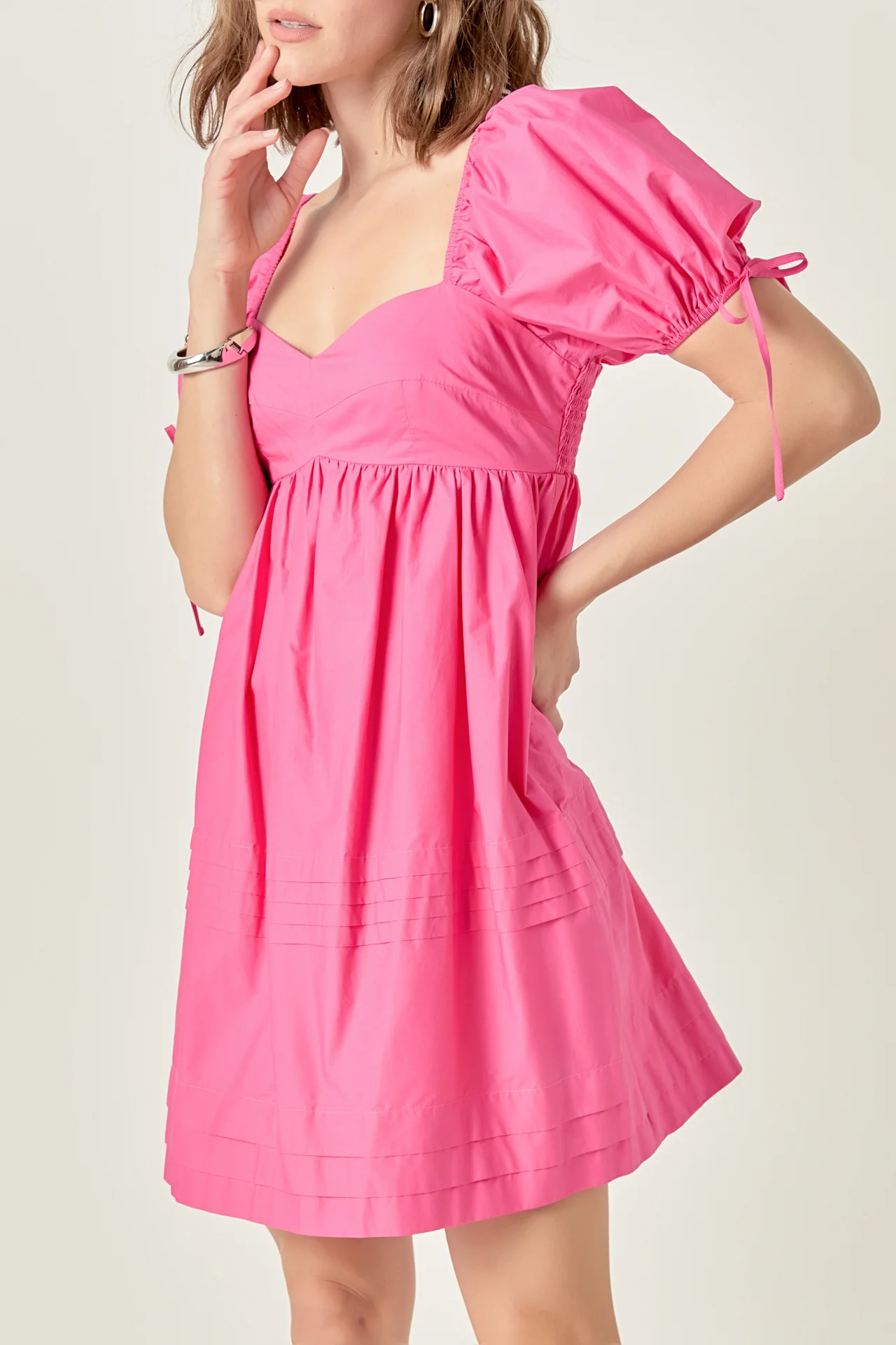 Pleated Detail Puff Sleeve Mini Dress - Image 2