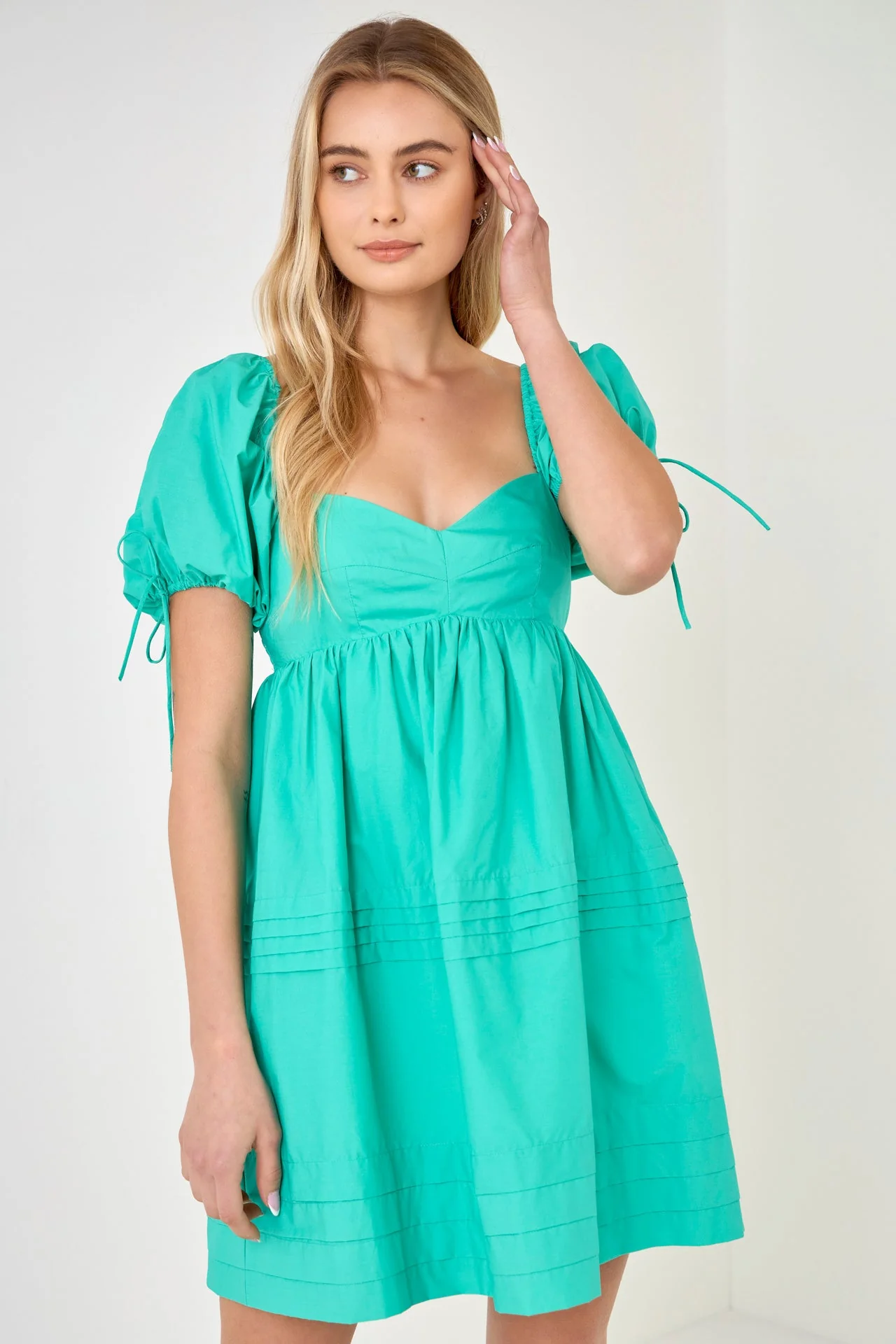 Pleated Detail Puff Sleeve Mini Dress - Image 20