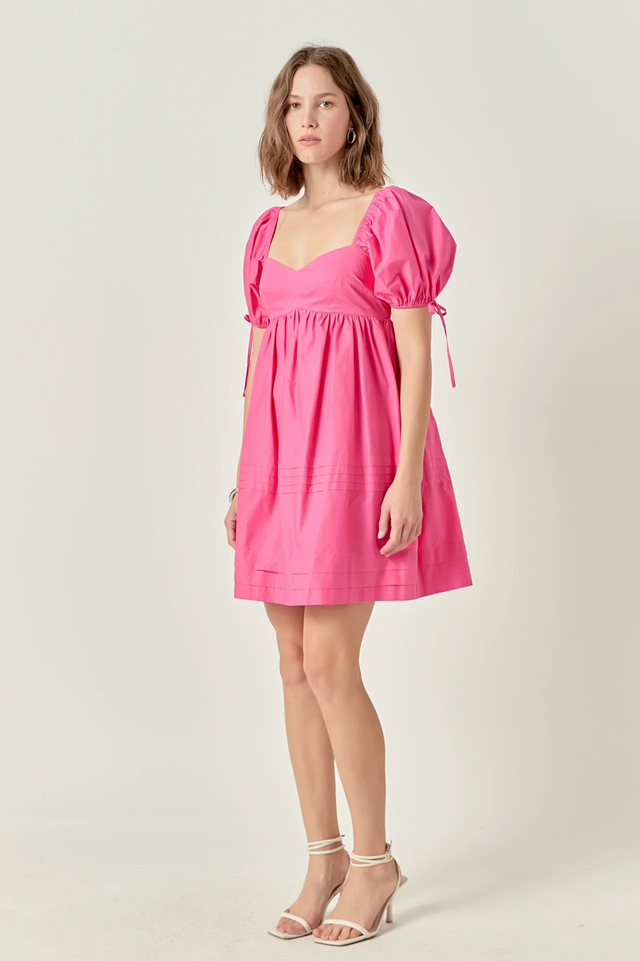 Pleated Detail Puff Sleeve Mini Dress - Image 3