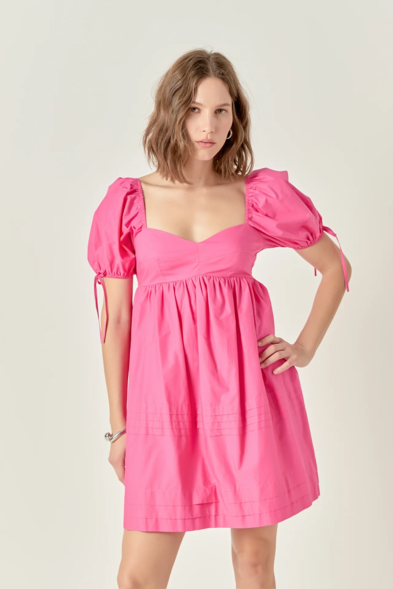 Pleated Detail Puff Sleeve Mini Dress - Image 5