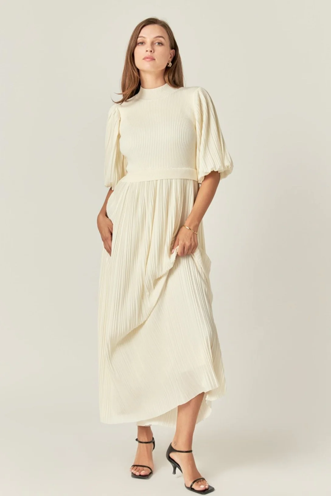Pleated Mix Media Maxi Dress - Image 15