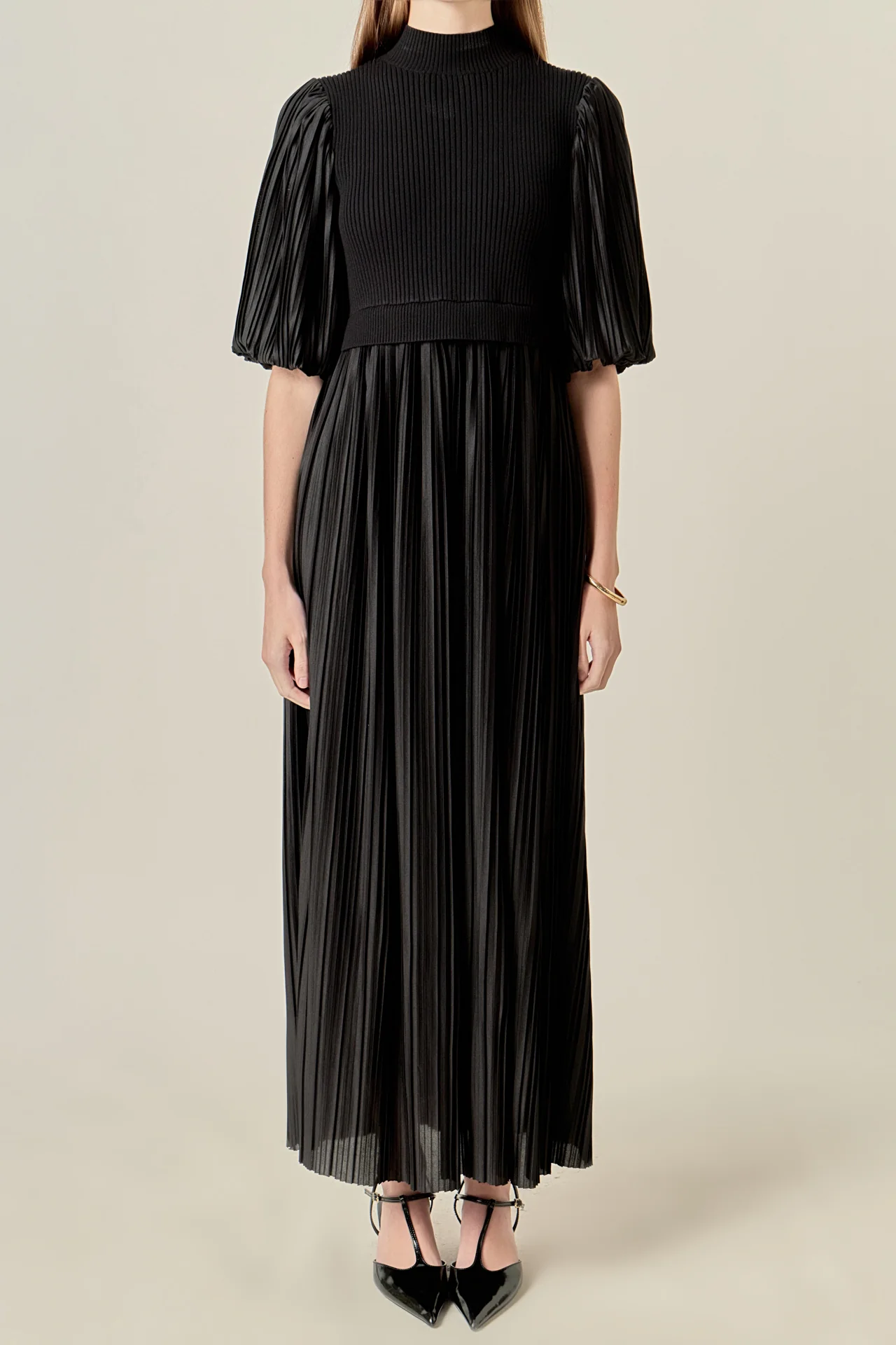 Pleated Mix Media Maxi Dress - Image 2