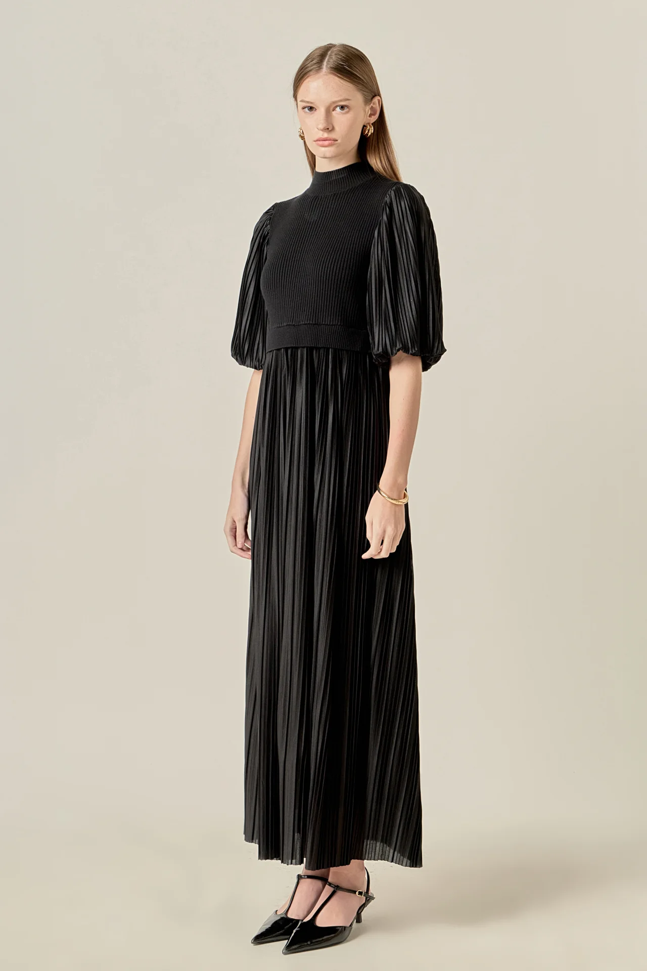 Pleated Mix Media Maxi Dress - Image 3