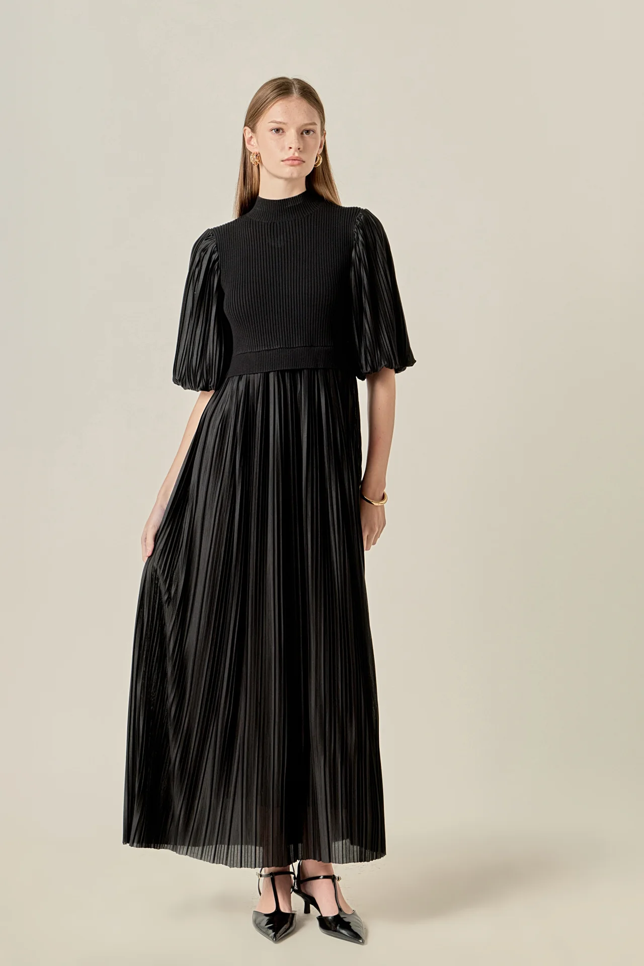 Pleated Mix Media Maxi Dress - Image 5