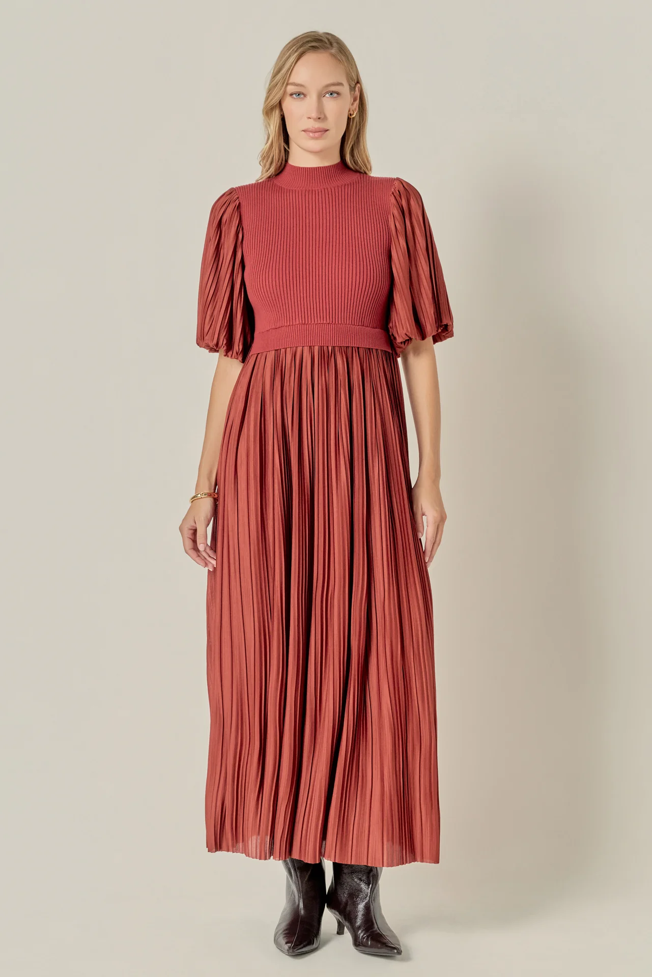 Pleated Mix Media Maxi Dress - Image 6