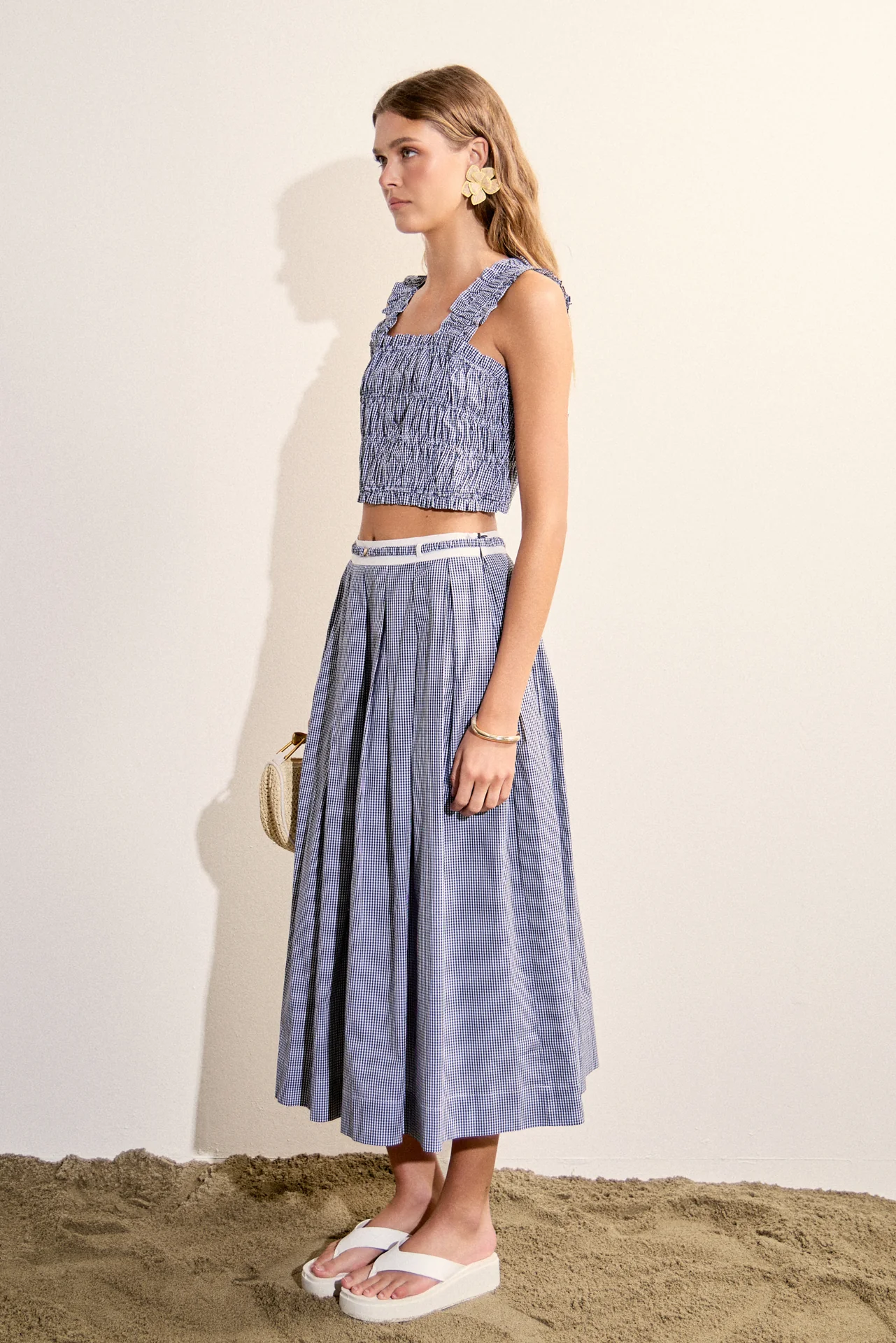 Smocked Gingham Ruffle Tank Top - Image 3