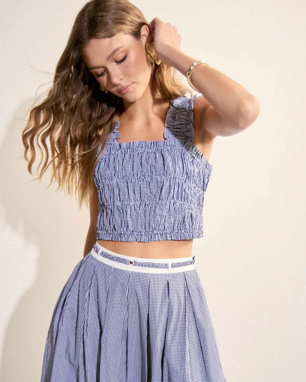 Smocked Gingham Ruffle Tank Top - Image 9