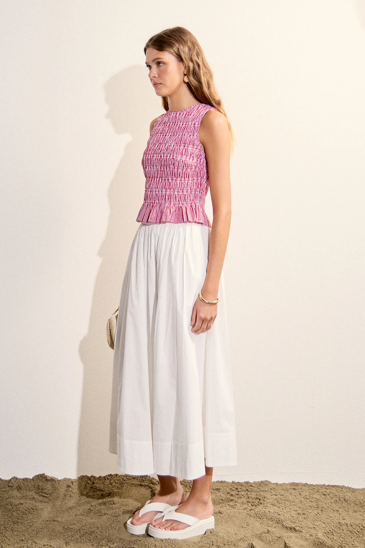 Smocked Gingham Sleeveless Top - Image 3