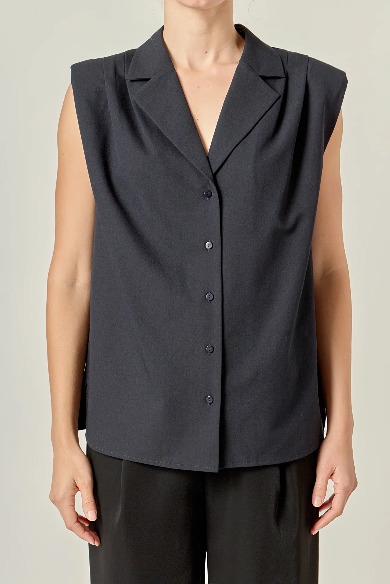 Pleated Shoulder Sleeveless Shirt - Image 2