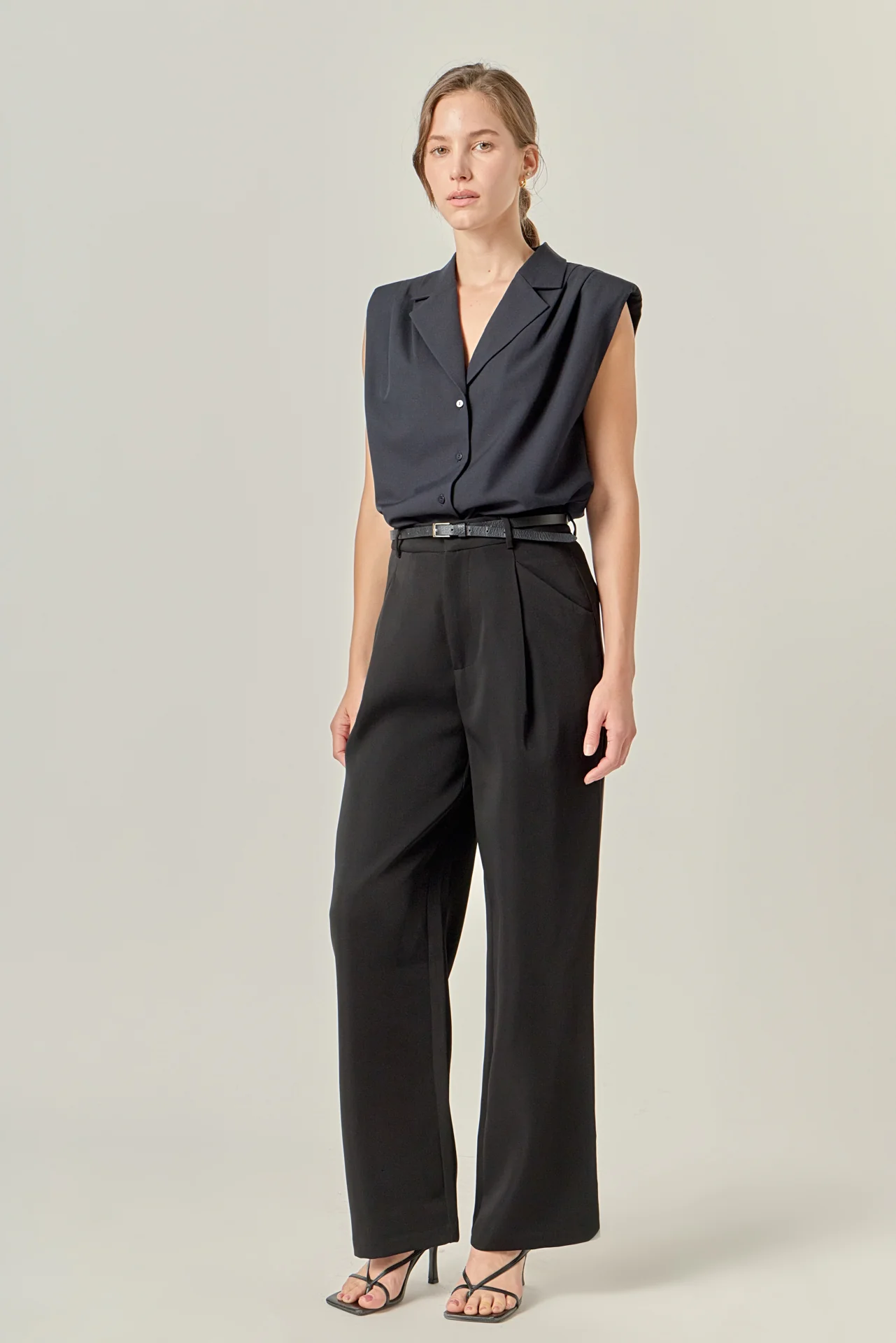 Pleated Shoulder Sleeveless Shirt - Image 3