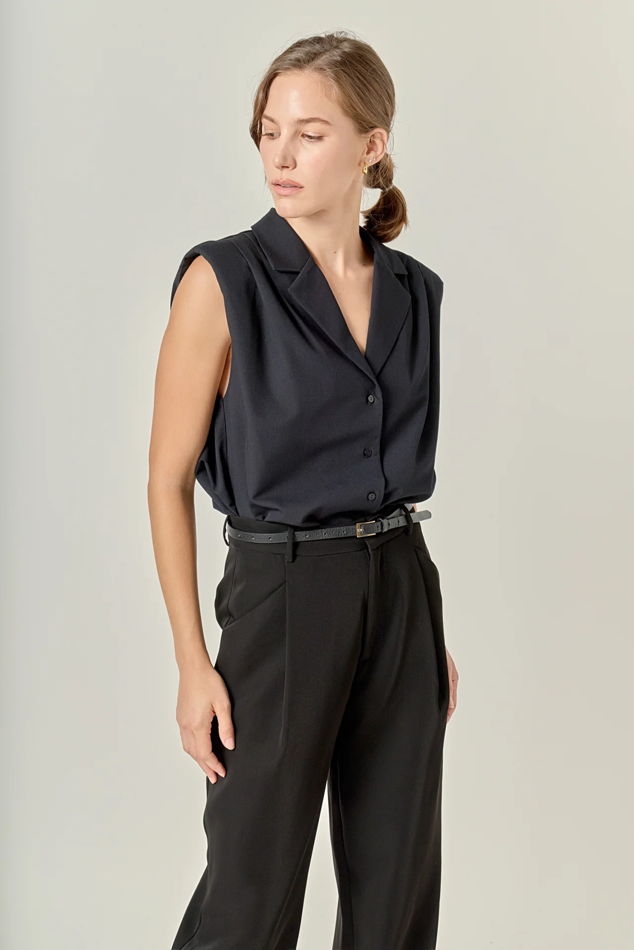 Pleated Shoulder Sleeveless Shirt - Image 5