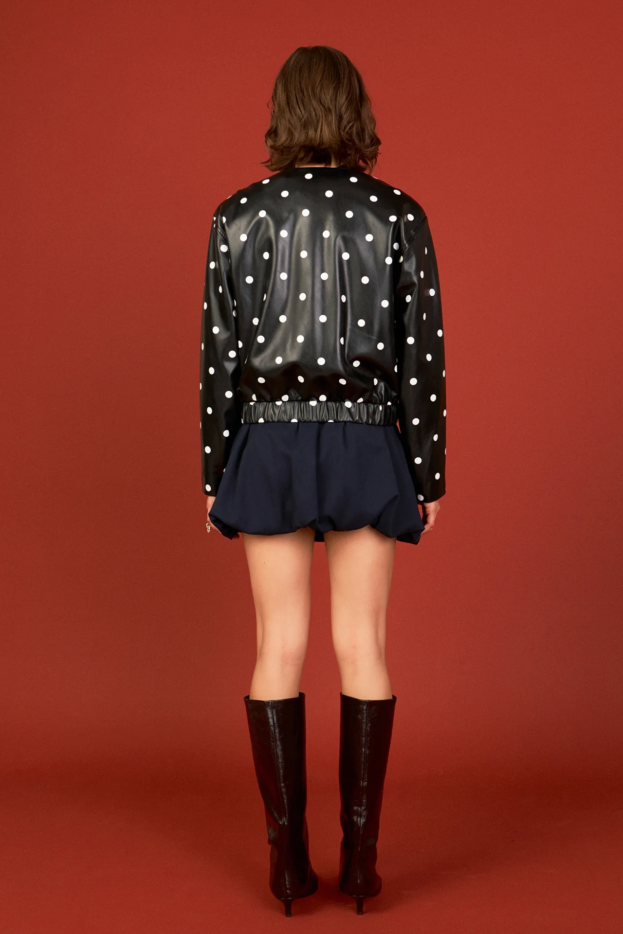 Polka Dot Faux Leather Jacket - Image 5
