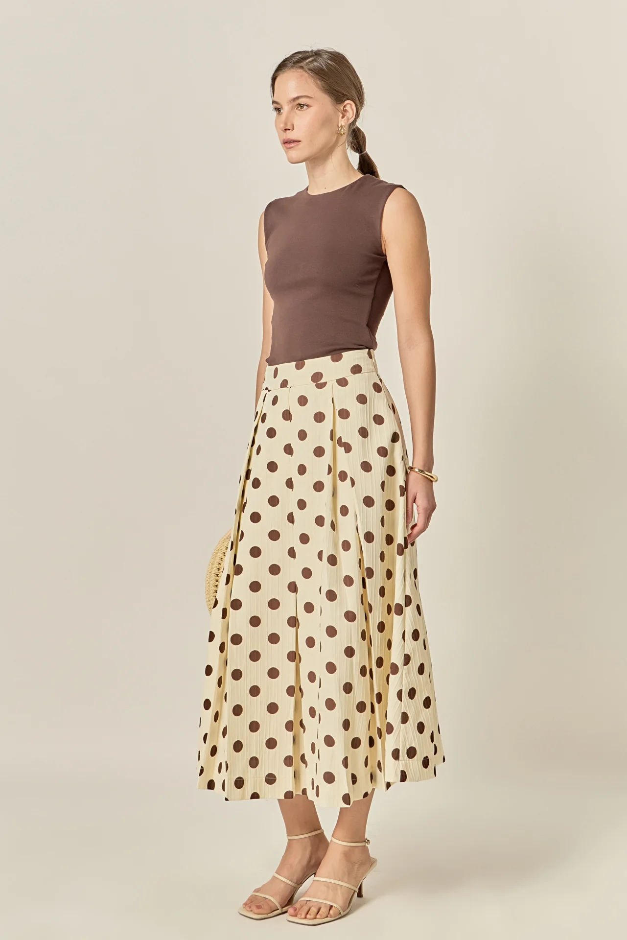 Polka Dot Pleated Midi Skirt - Image 3