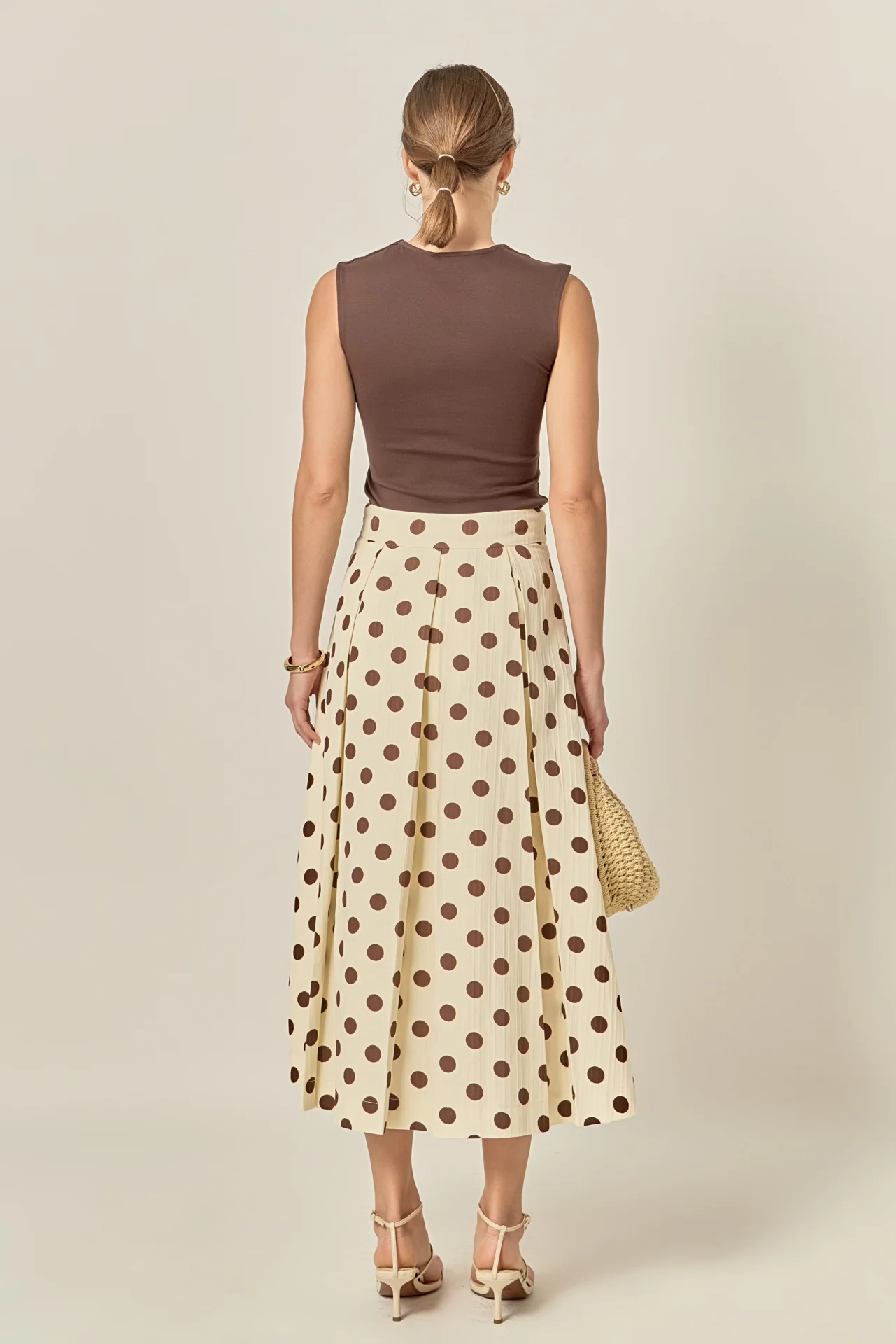 Polka Dot Pleated Midi Skirt - Image 4