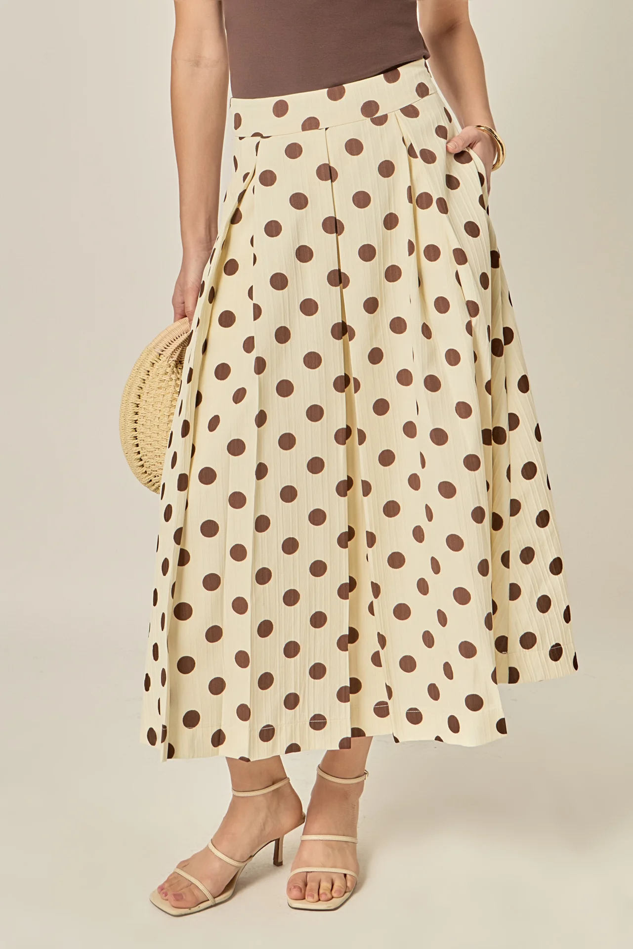 Polka Dot Pleated Midi Skirt - Image 5