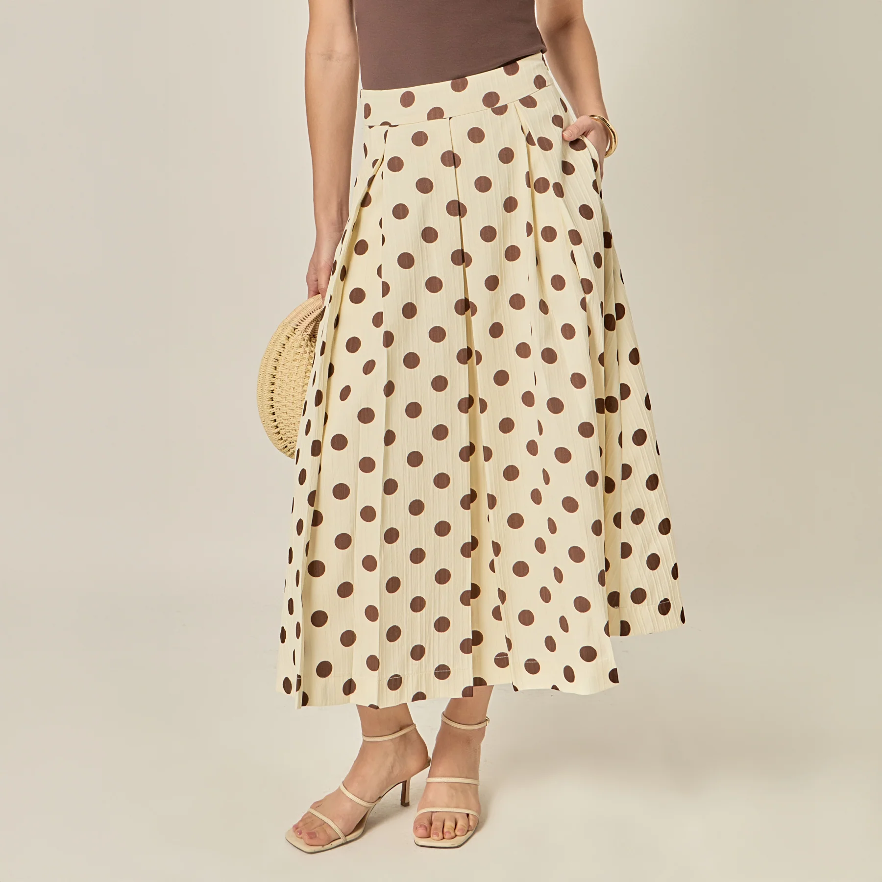Polka Dot Pleated Midi Skirt - Image 6
