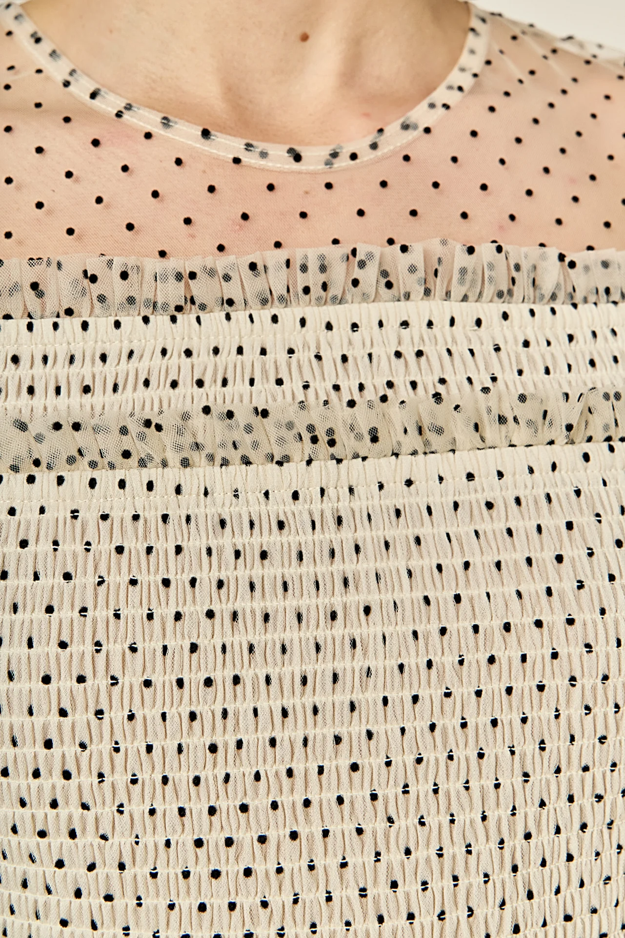 Polka Dot Puff Sleeve Peplum Top - Image 3