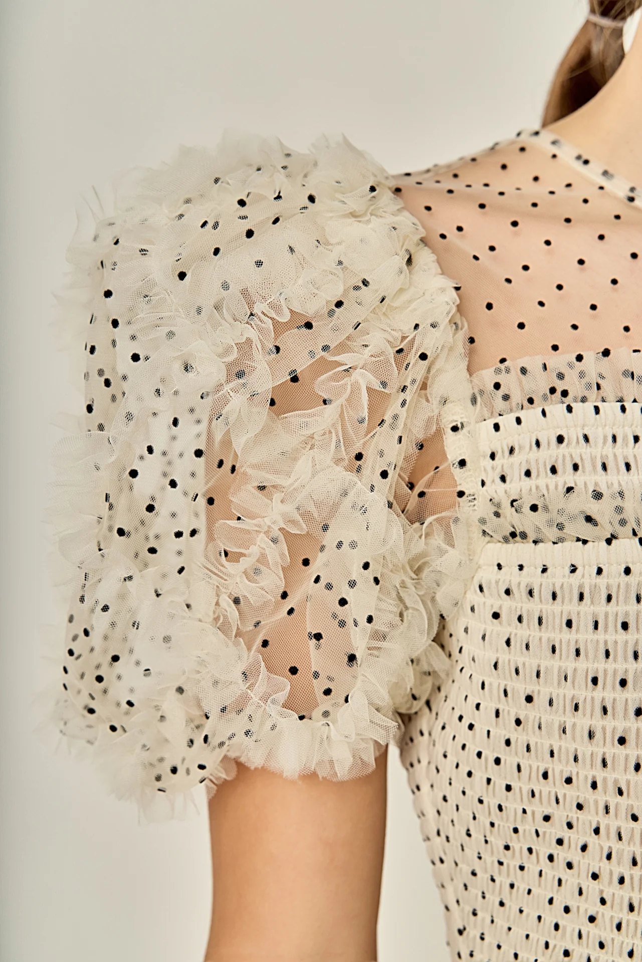 Polka Dot Puff Sleeve Peplum Top - Image 4
